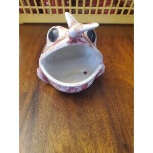 Vtg Ceramic Hand Made Spotted Frog Sponge Sink Holder Googly Eyes Pink Purple